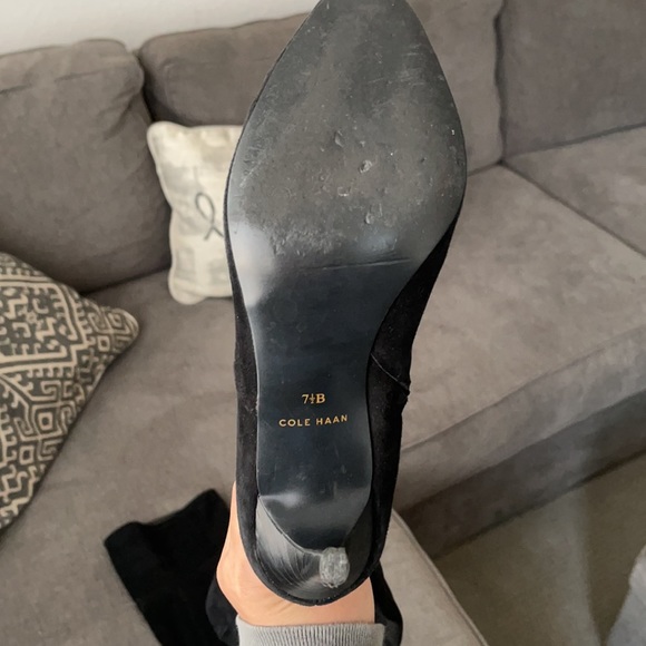 Cole Haan black suede heeled thigh high boots. - Picture 4 of 7